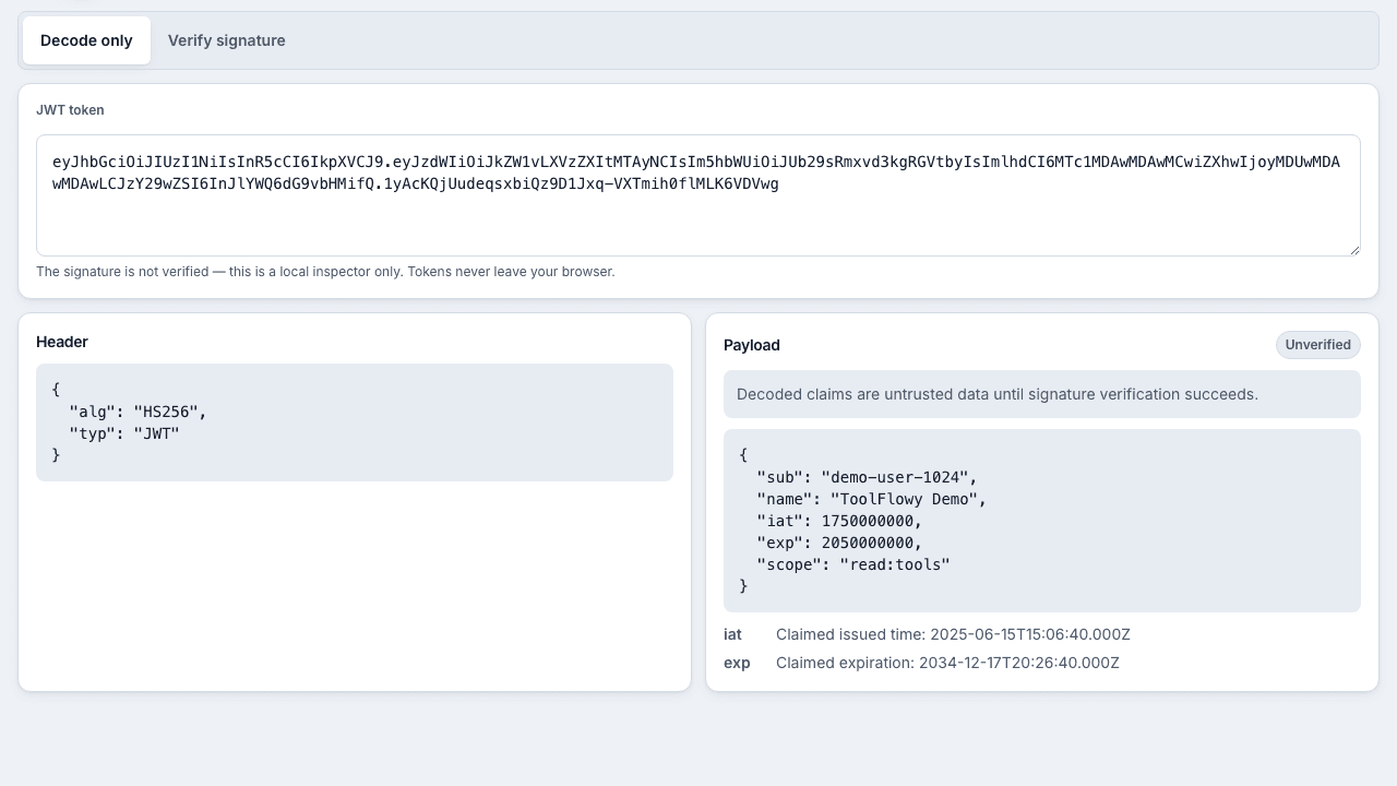Screenshot of the JWT Decoder interface