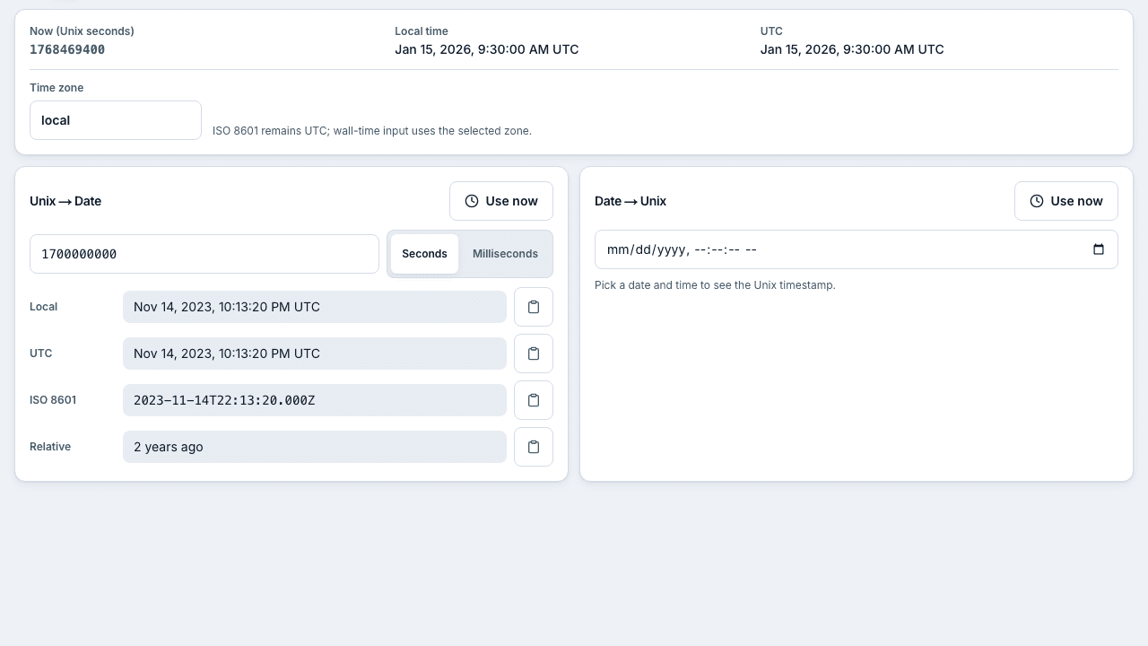 Screenshot of the Timestamp Converter interface