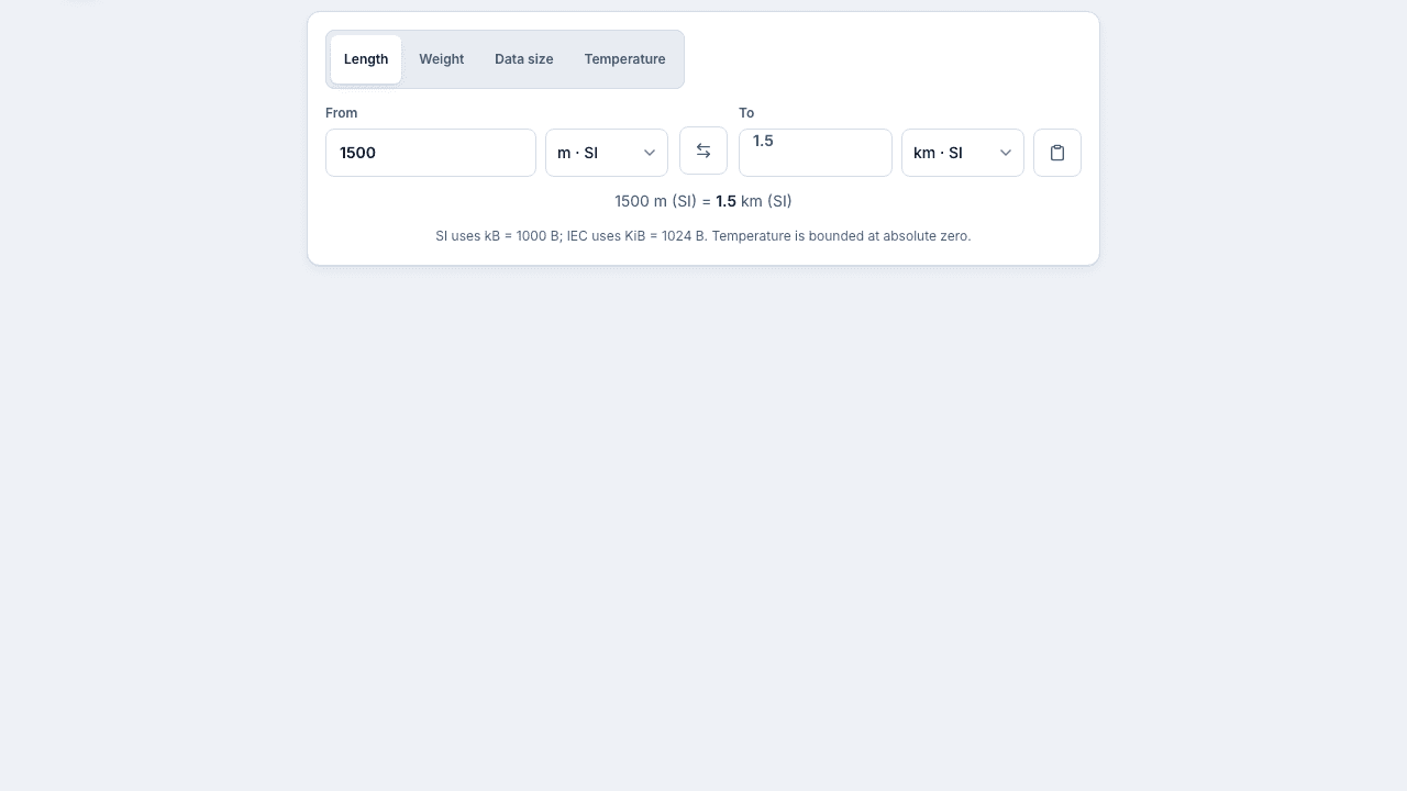 Screenshot of the Unit Converter interface