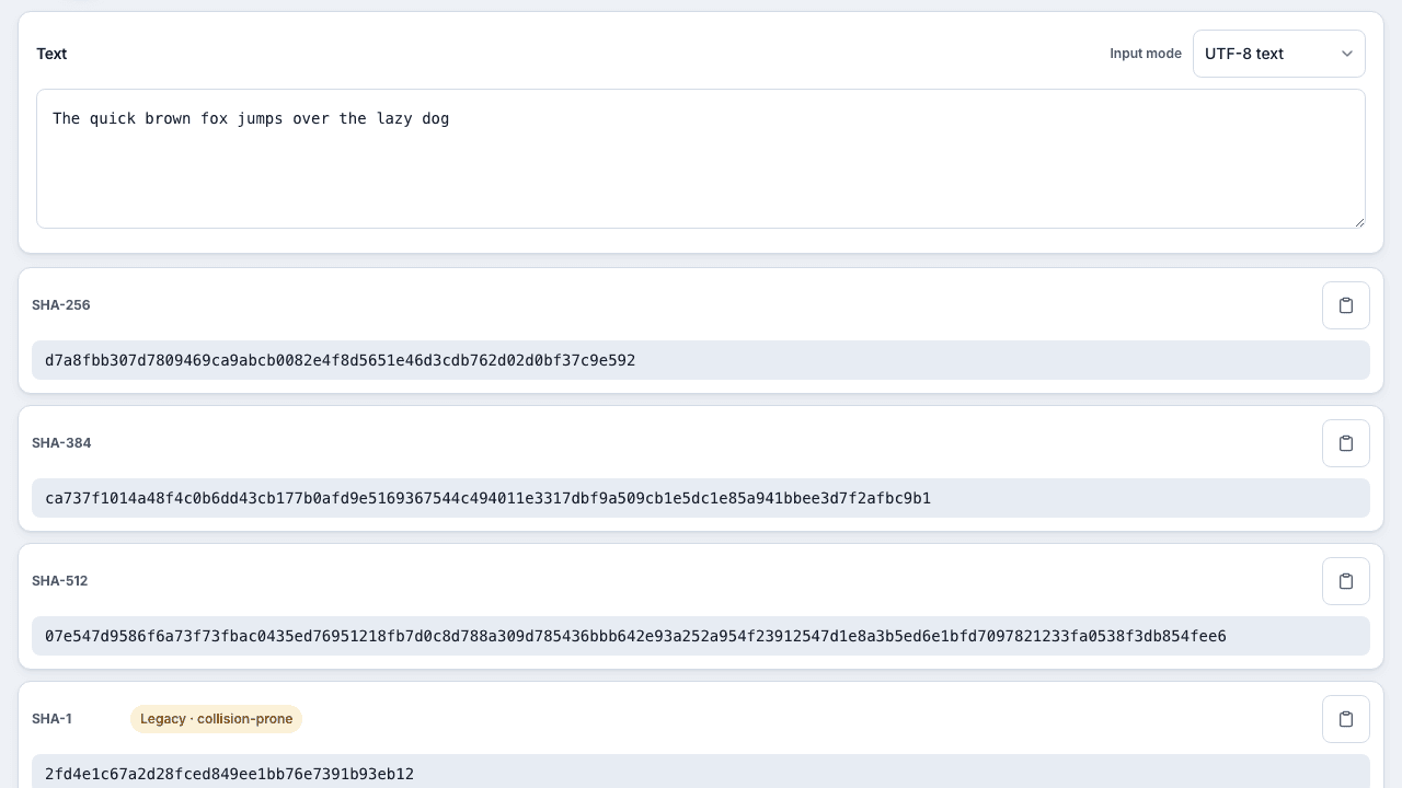 Screenshot of the Hash Generator interface