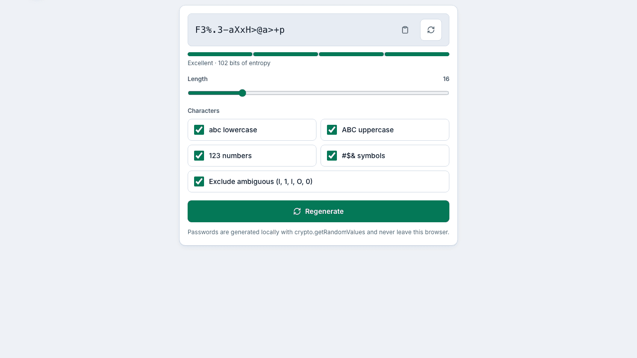 Screenshot of the Password Generator interface