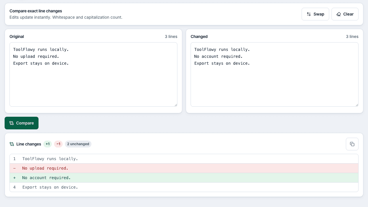 Screenshot of the Text Diff & Compare interface